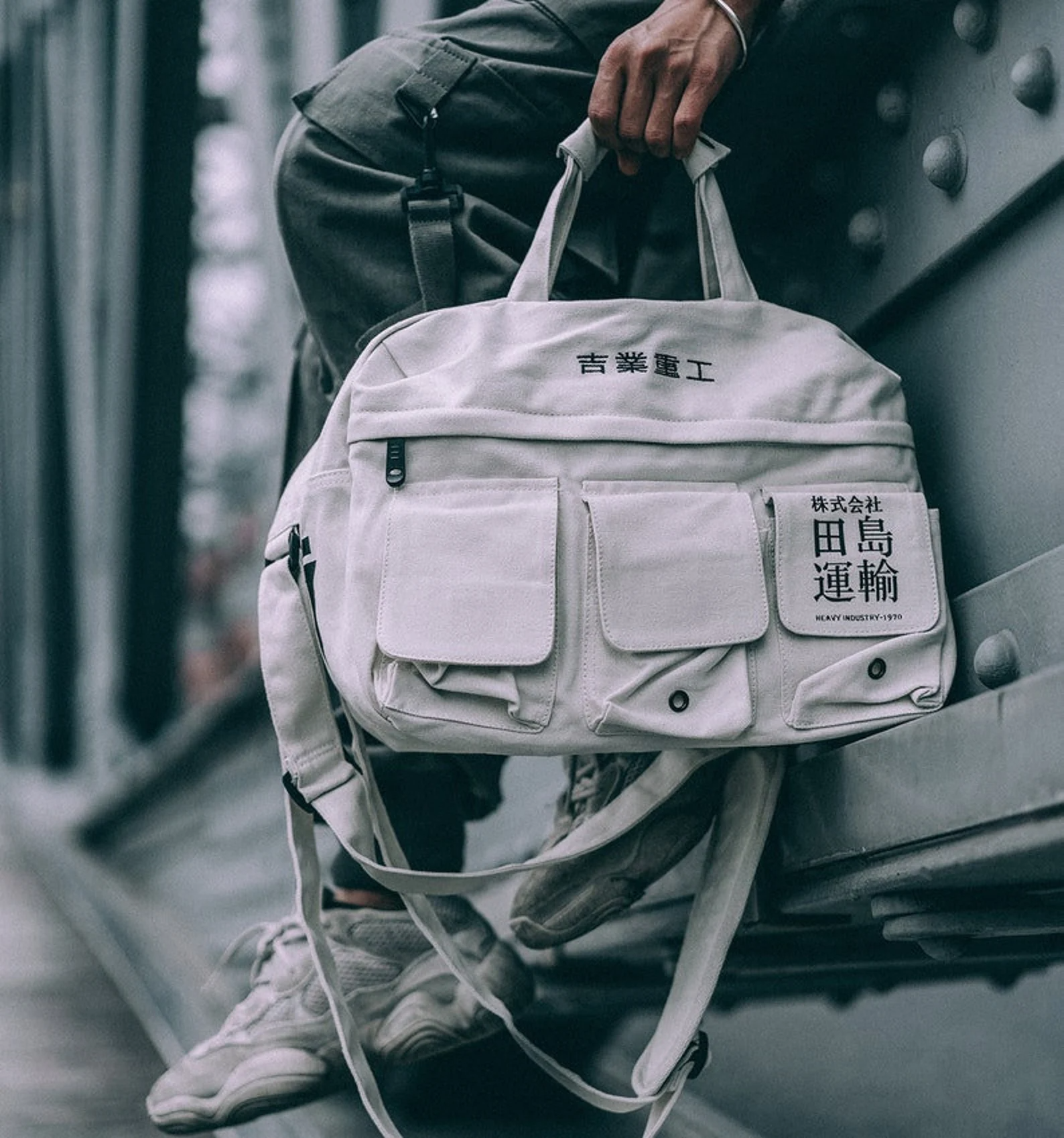 White techwear messenger bag