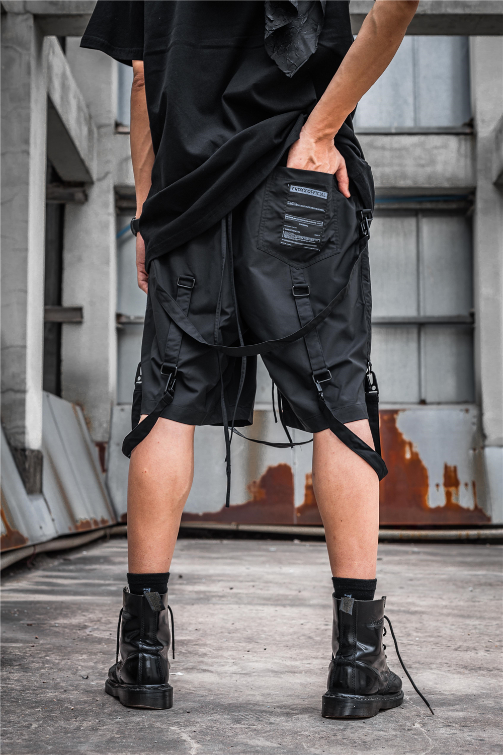 techwear ribbon shorts