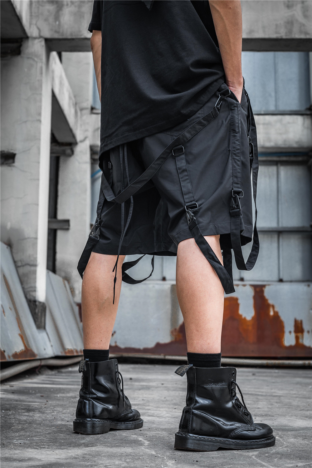 techwear ribbon shorts