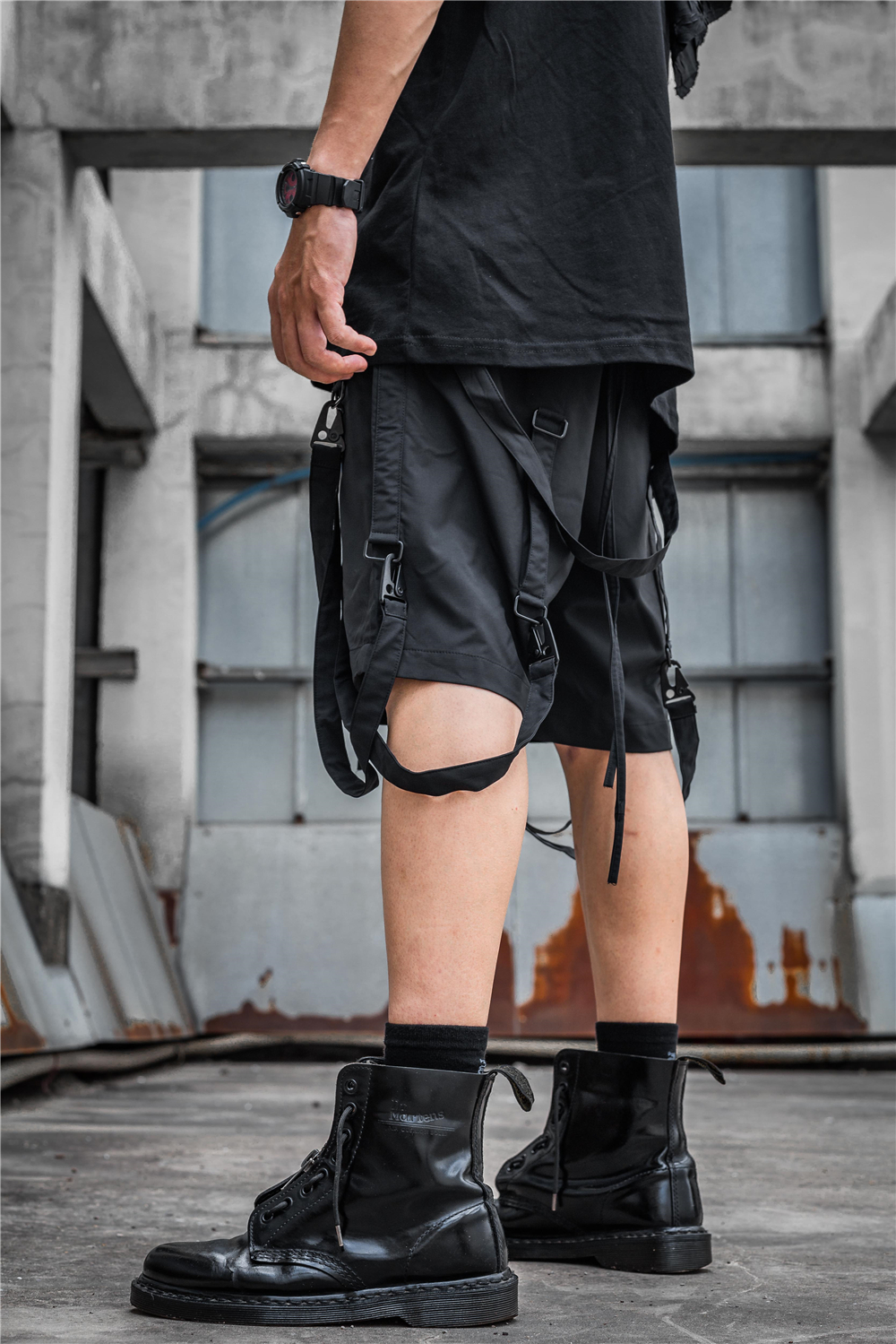 techwear ribbon shorts