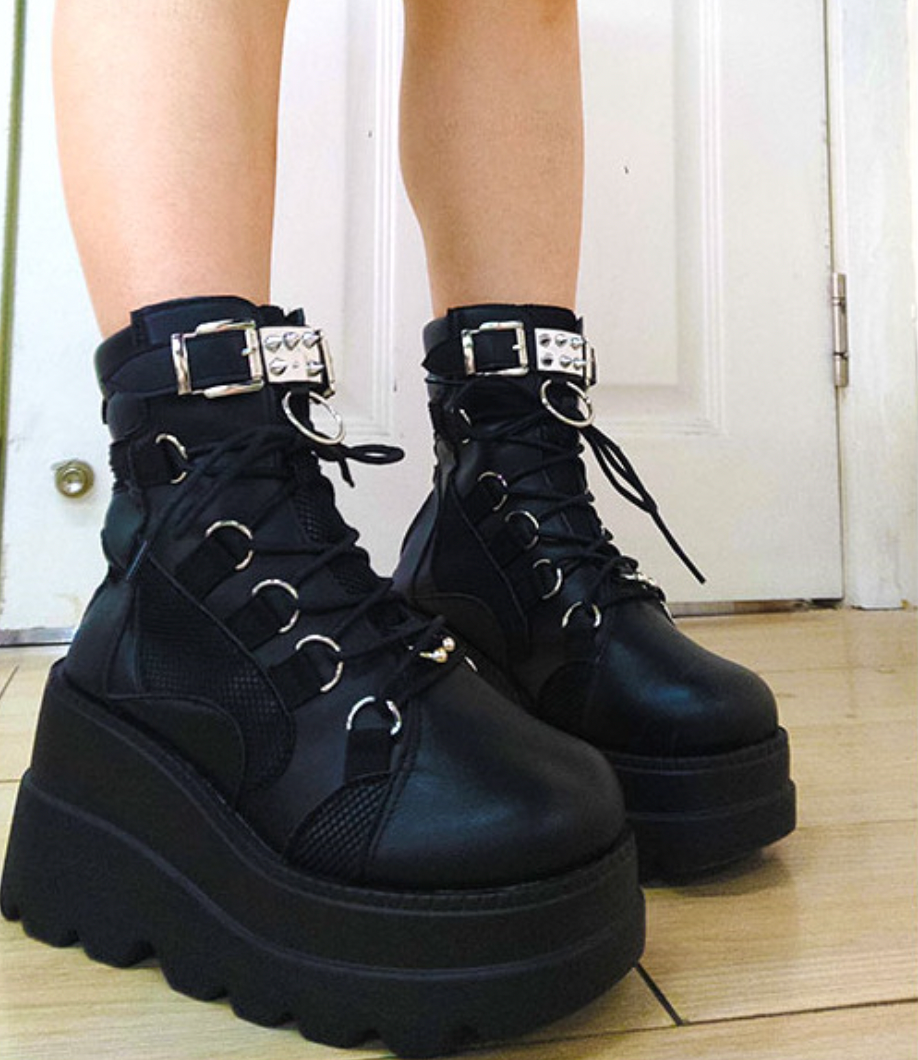 black punk combat boots