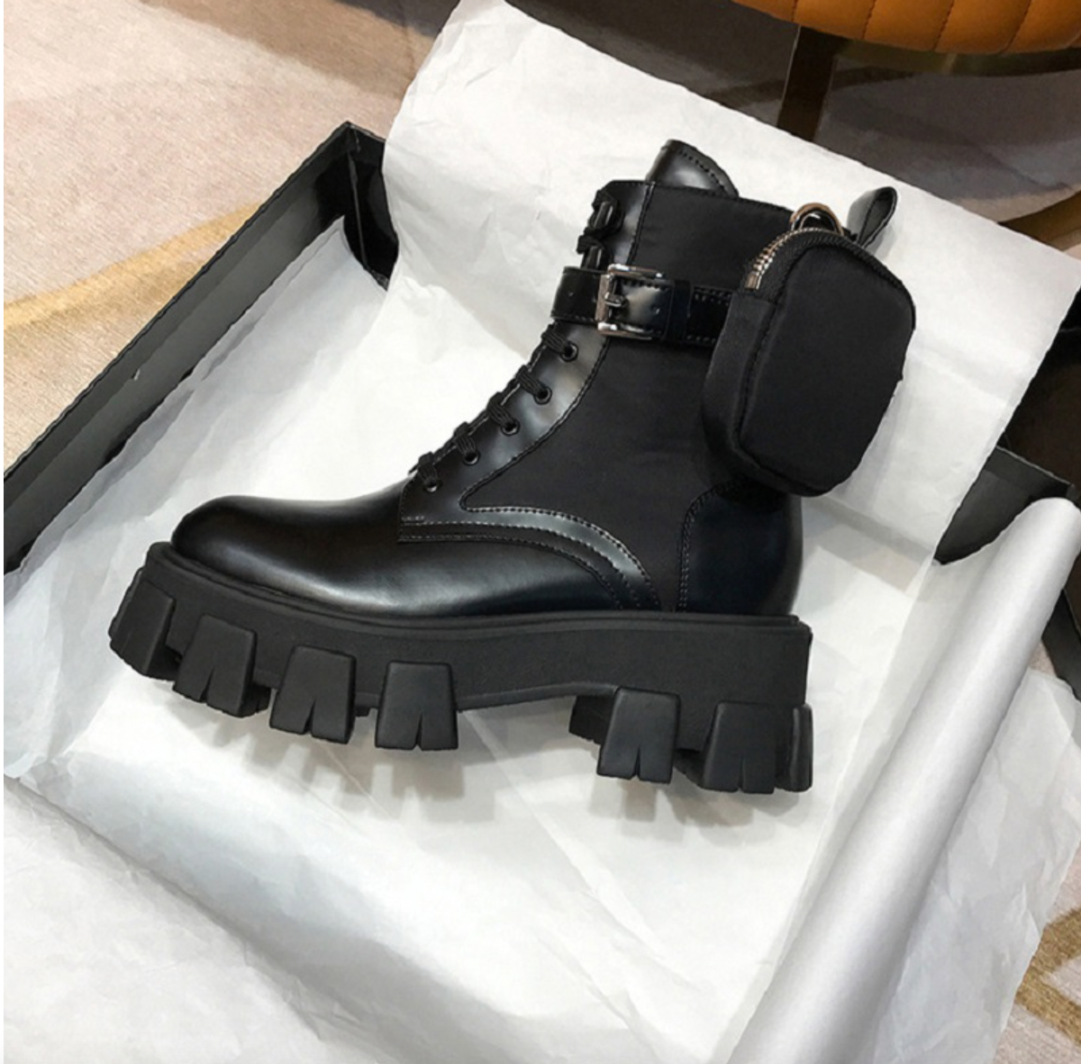 black combat boots with pockets