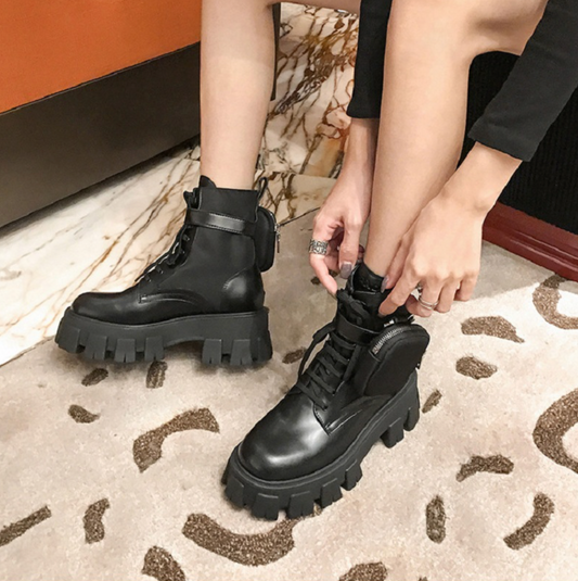 black combat boots with pockets