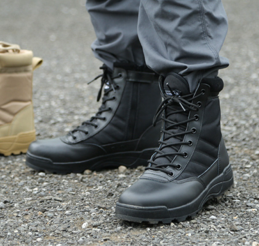 black tactical side zip boots