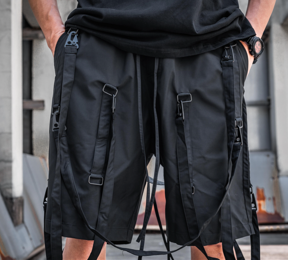 techwear ribbon shorts