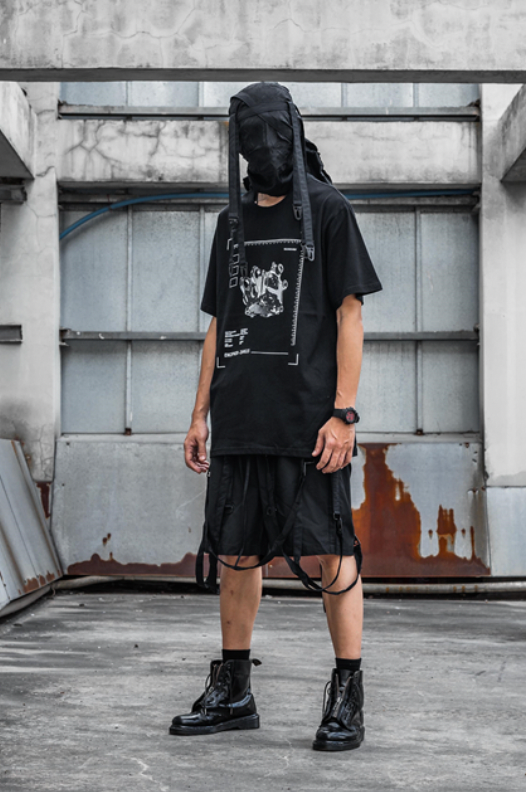 techwear ribbon shorts