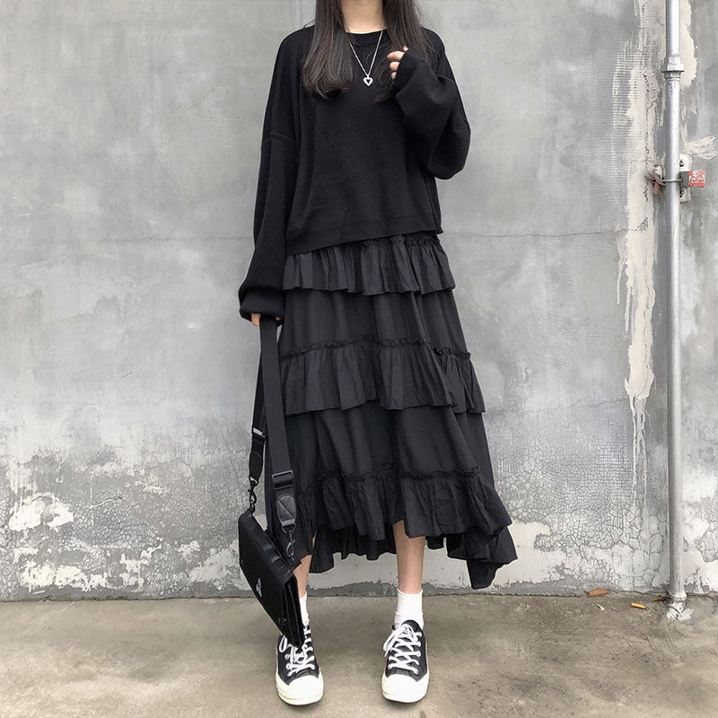 black long ruffle skirt