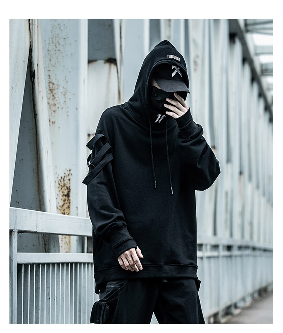 black techwear hoodie