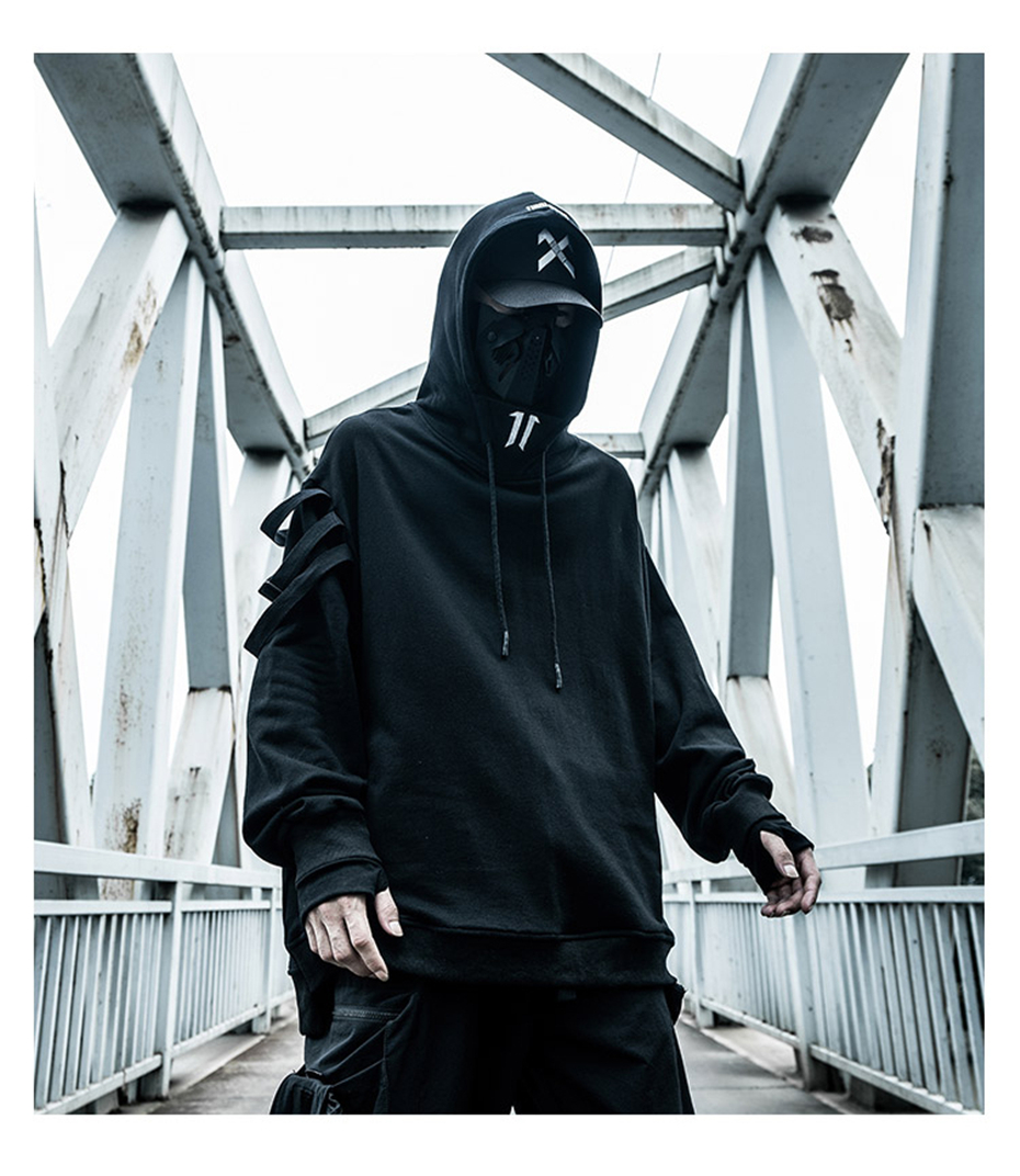 black techwear hoodie