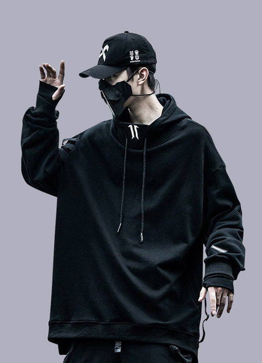 black techwear hoodie