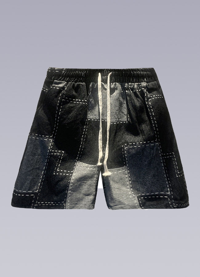 denim patchwork shorts