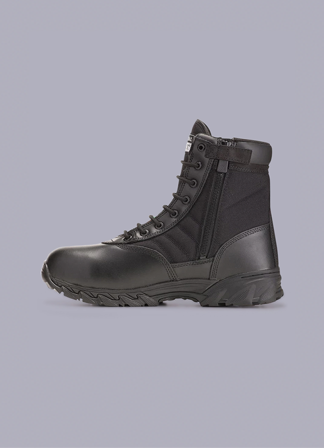 black tactical side zip boots