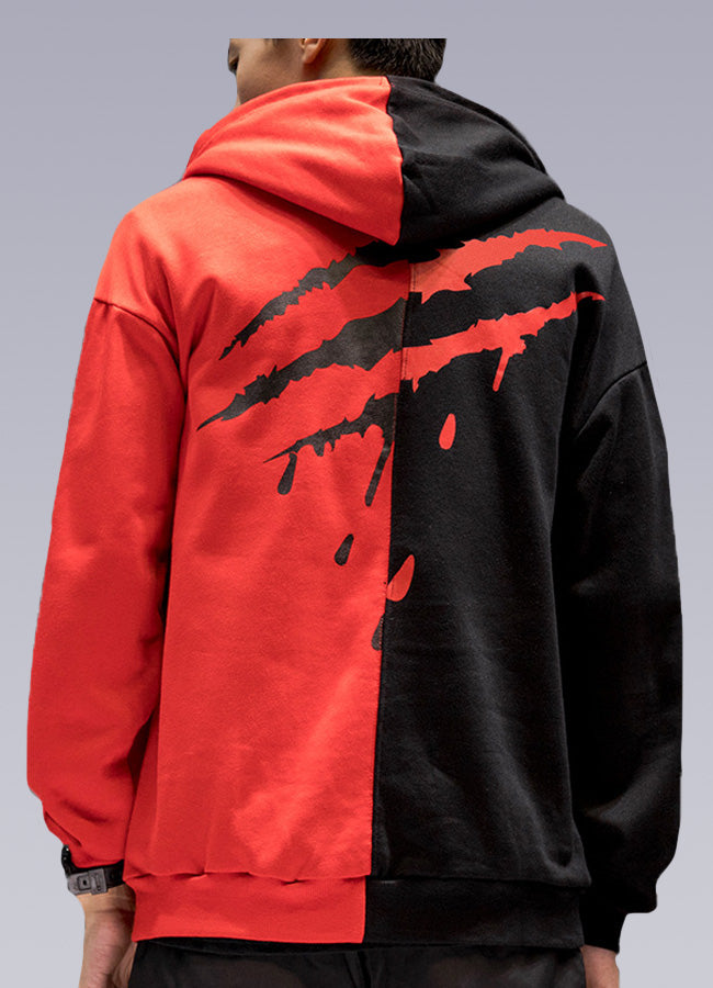 red and black split hoodie