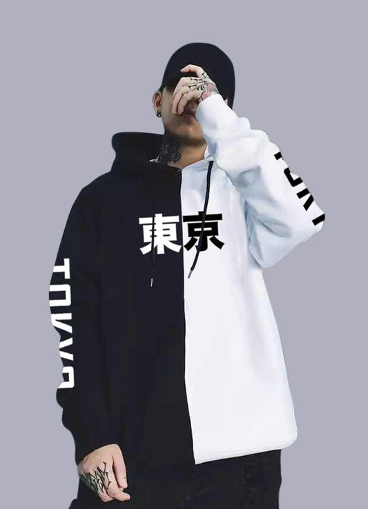 split black and white hoodie