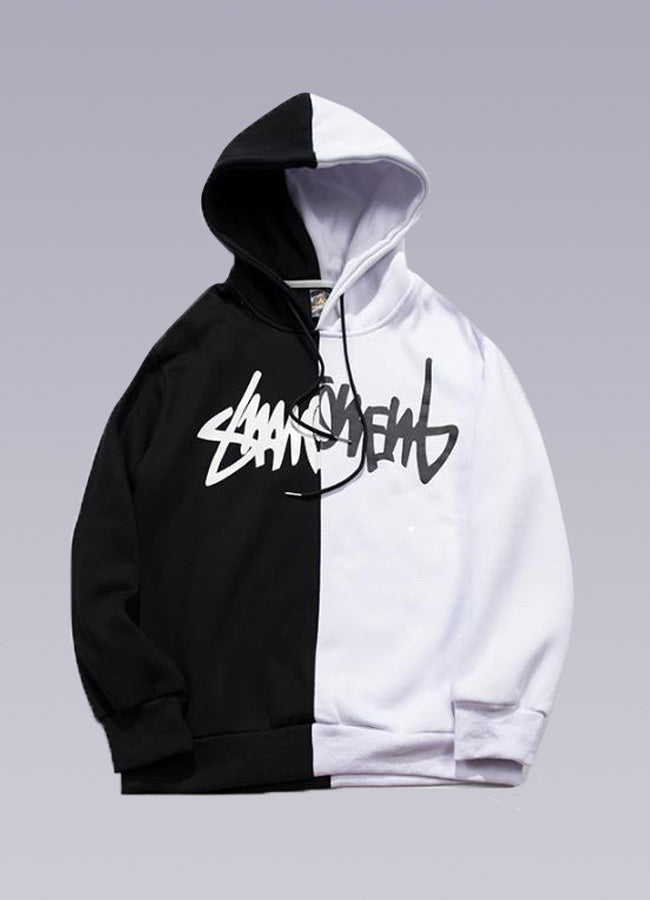 split black and white hoodie