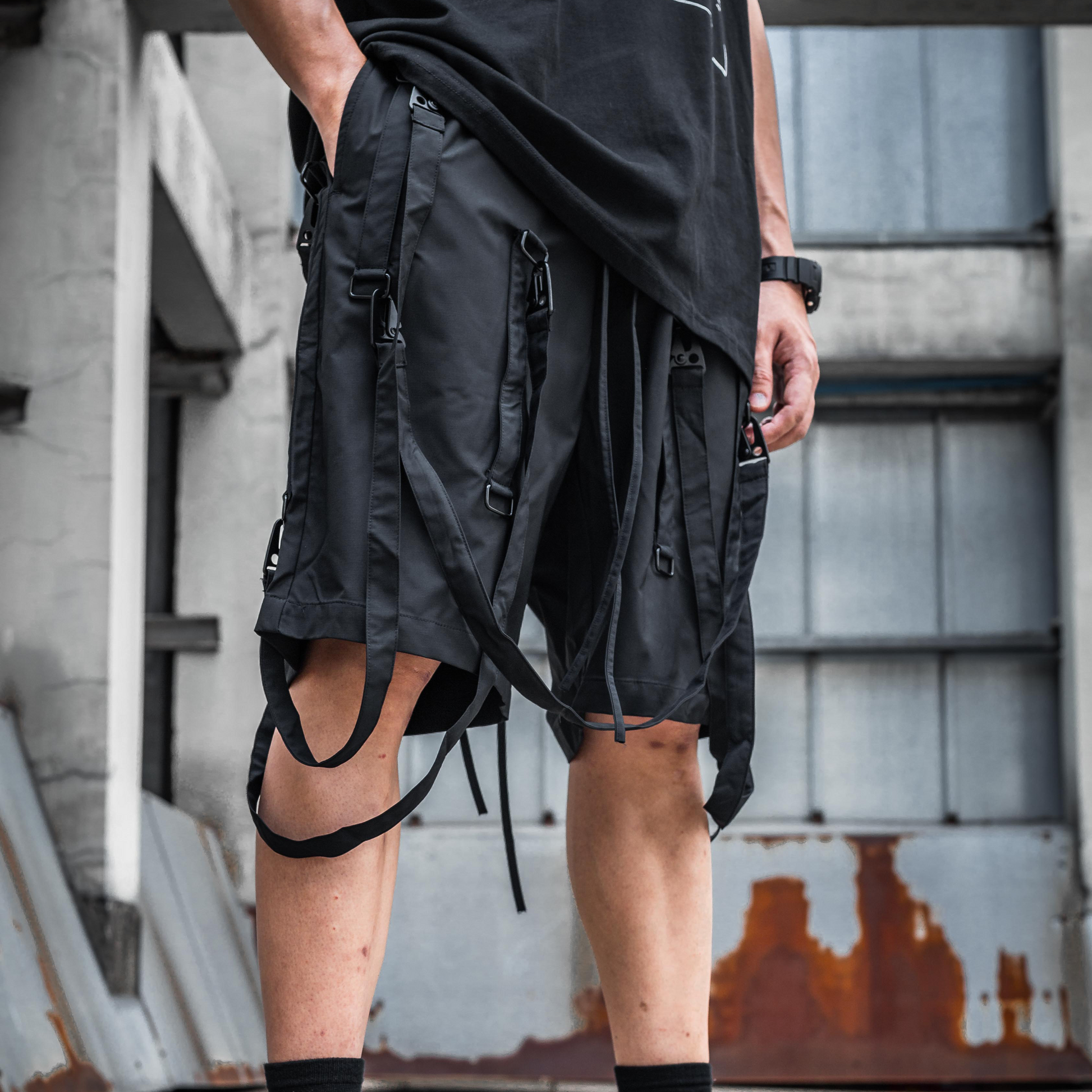 techwear ribbon shorts