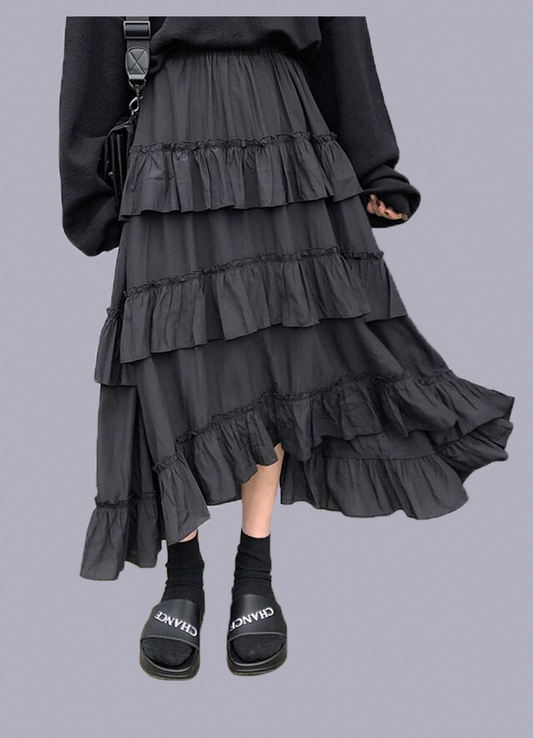 black long ruffle skirt