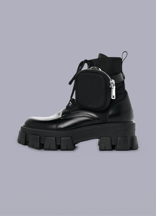 black combat boots with pockets