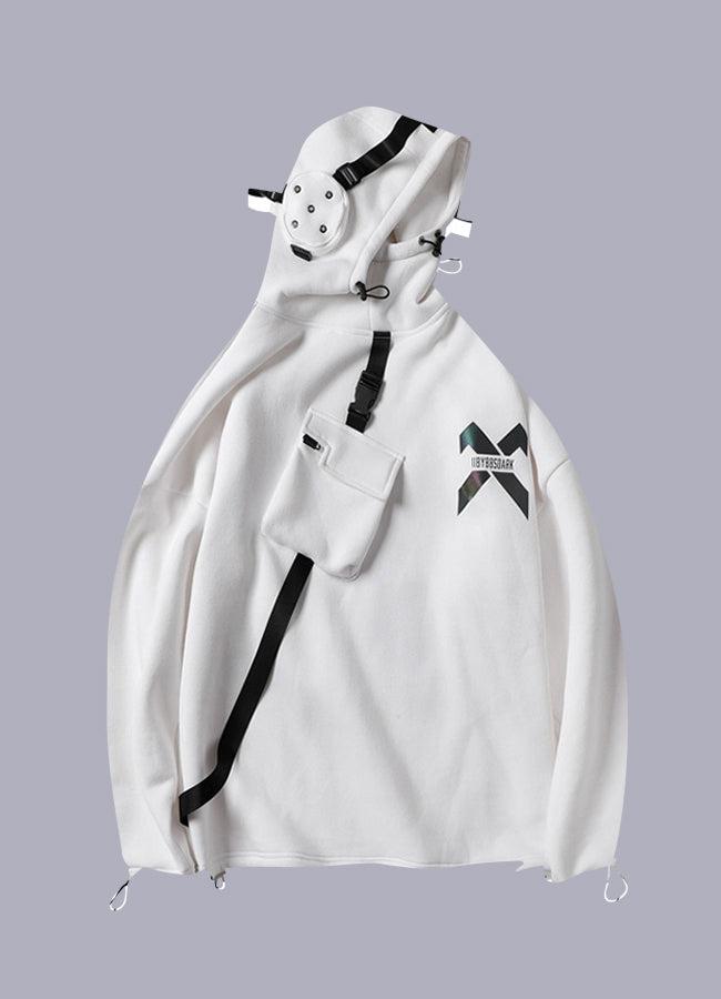 white techwear hoodie