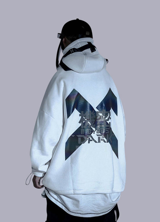 white techwear hoodie