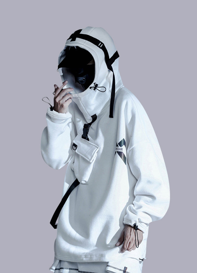 white techwear hoodie