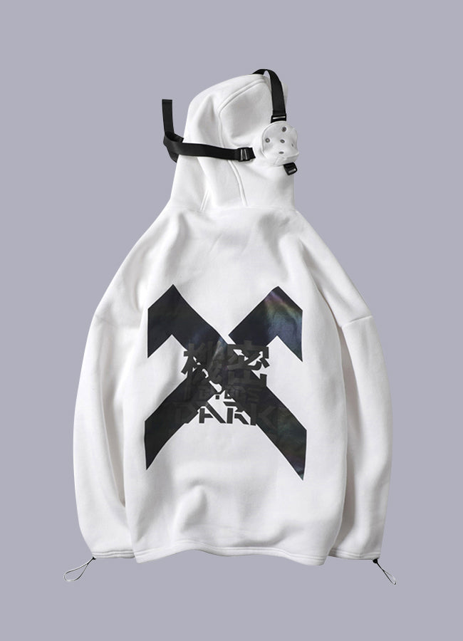 white techwear hoodie