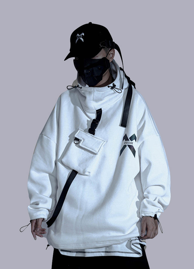 white techwear hoodie