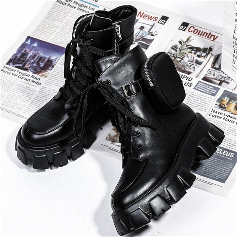 black combat boots with pockets