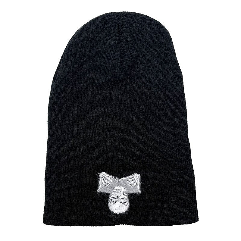 black beanie with skull