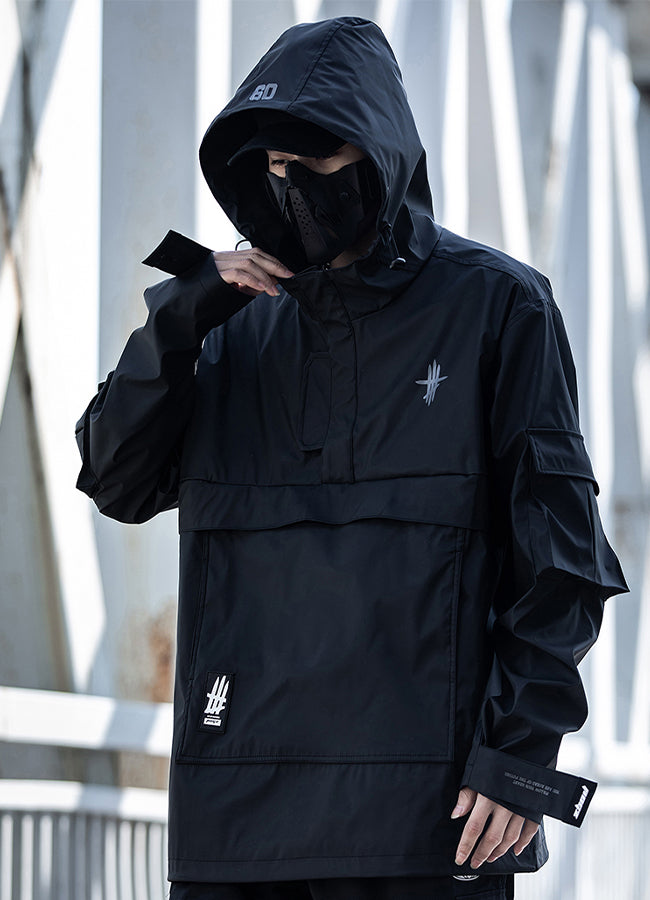 black techwear windbreaker