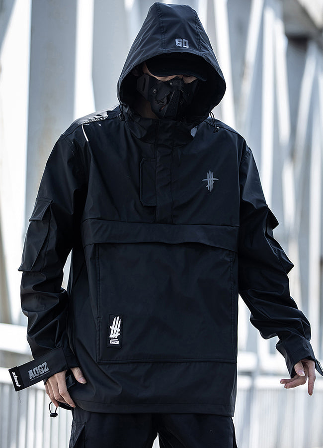 black techwear windbreaker